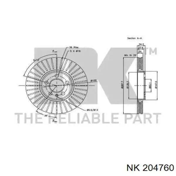 Передние тормозные диски 204760 NK