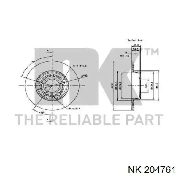 Купить 204761 NK Диск тормозной задний
