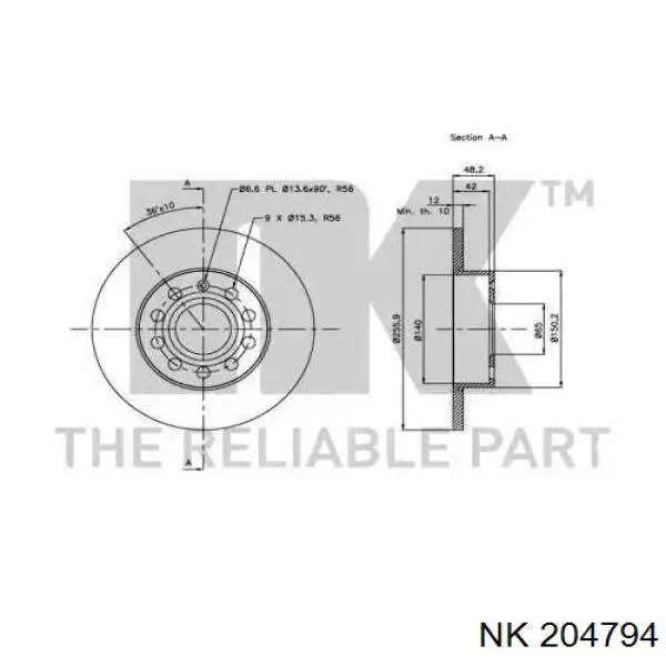 Купить 204794 NK Диск тормозной задний