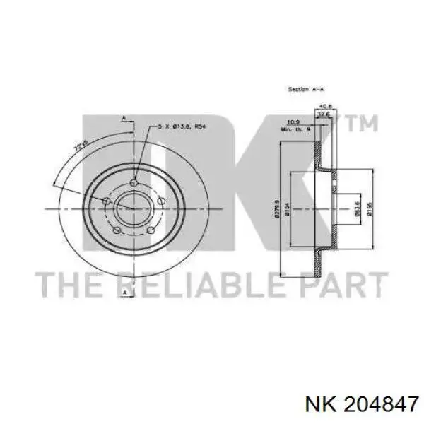Купить 204847 NK Диск тормозной задний