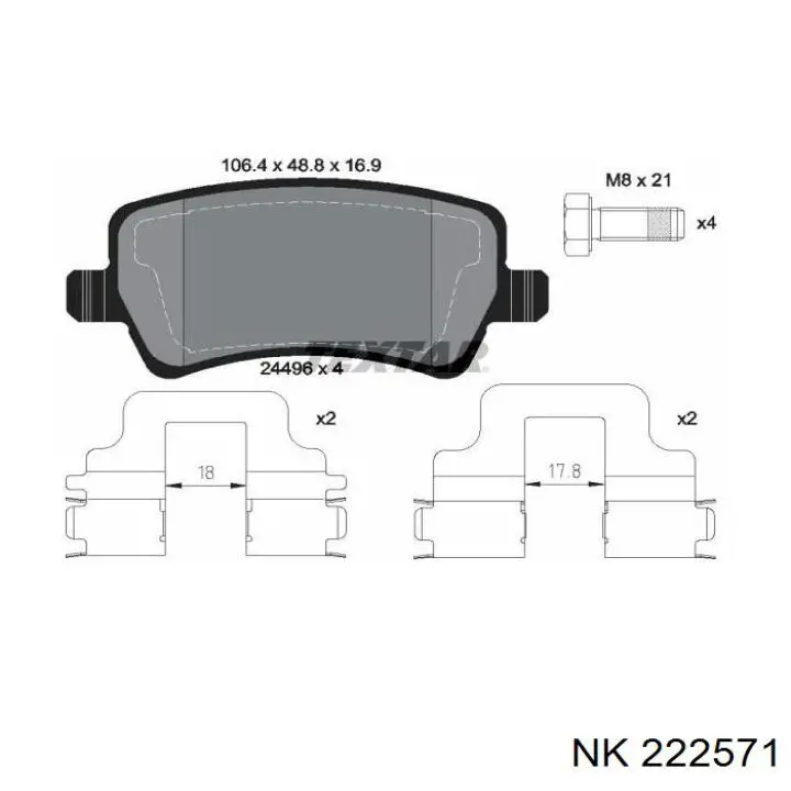 Задние тормозные колодки 222571 NK