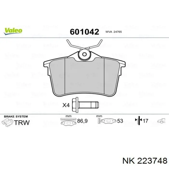Купить 223748 NK Колодки тормозные задние, дисковые