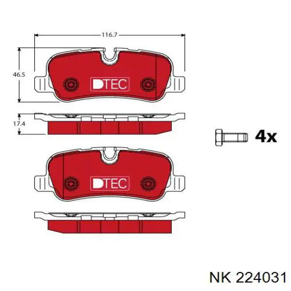 Купить 224031 NK Колодки тормозные задние, дисковые