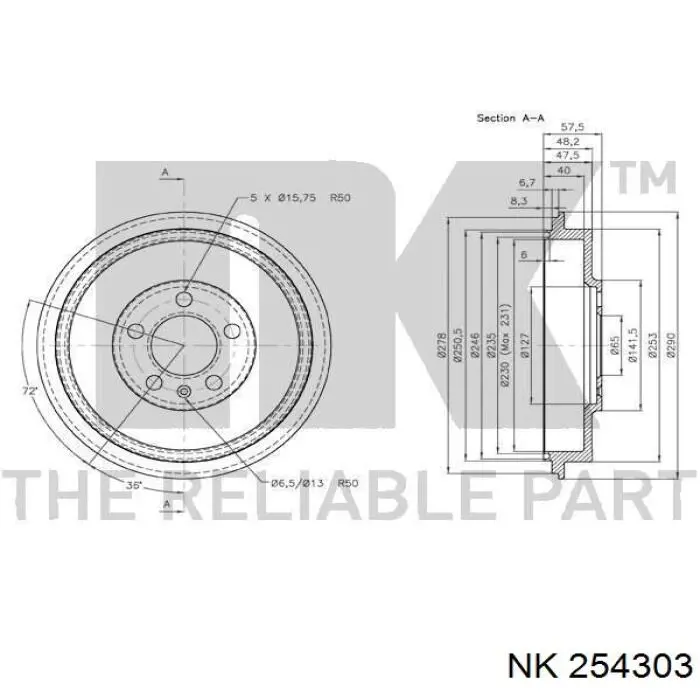 Тормозной барабан 254303 NK