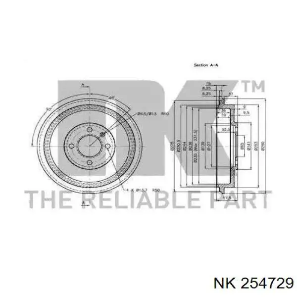 Тормозной барабан 254729 NK