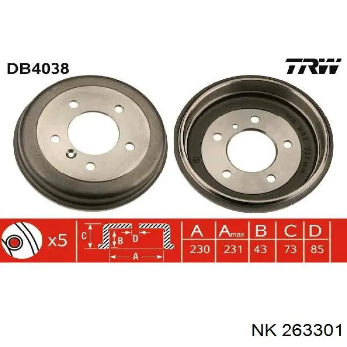 Тормозной барабан 263301 NK