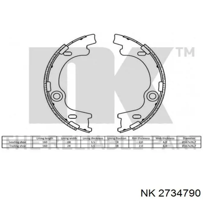 Тормозные колодки стояночного тормоза NK 2734790 цена, от 25.66 USD