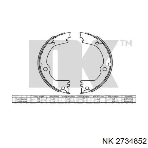 Тормозные колодки стояночного тормоза NK 2734852 цена, от 36.79 USD