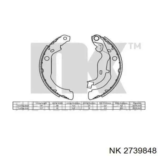 Колодки гальмові задні, барабанні 2739848 NK