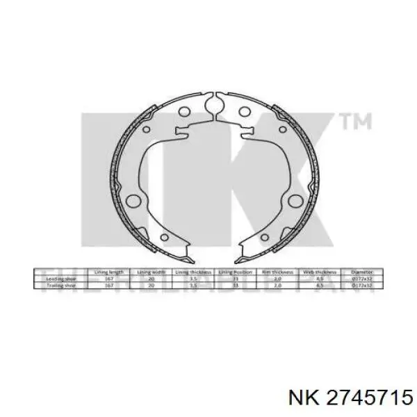 Купить 2745715 NK Колодки ручника/стояночного тормоза
