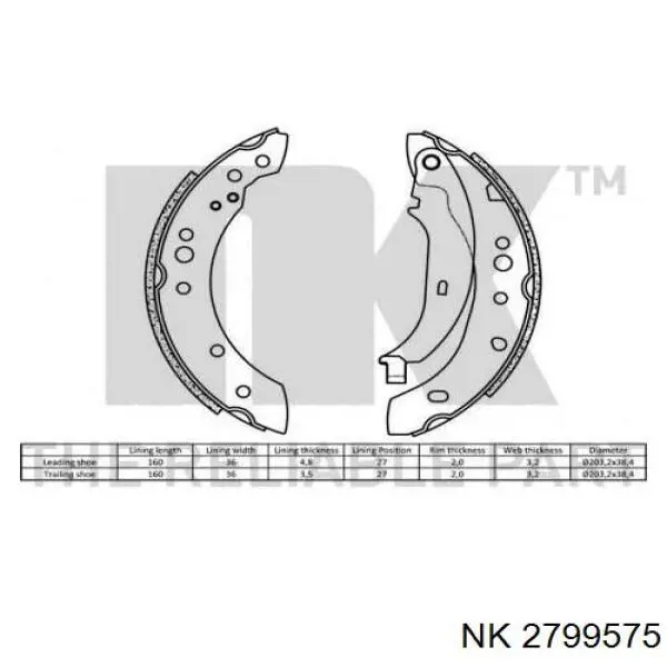 Задние барабанные колодки 2799575 NK