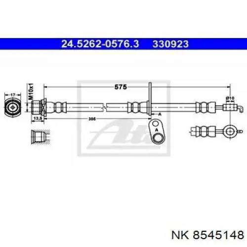 Шланг тормозной передний левый 8545148 NK