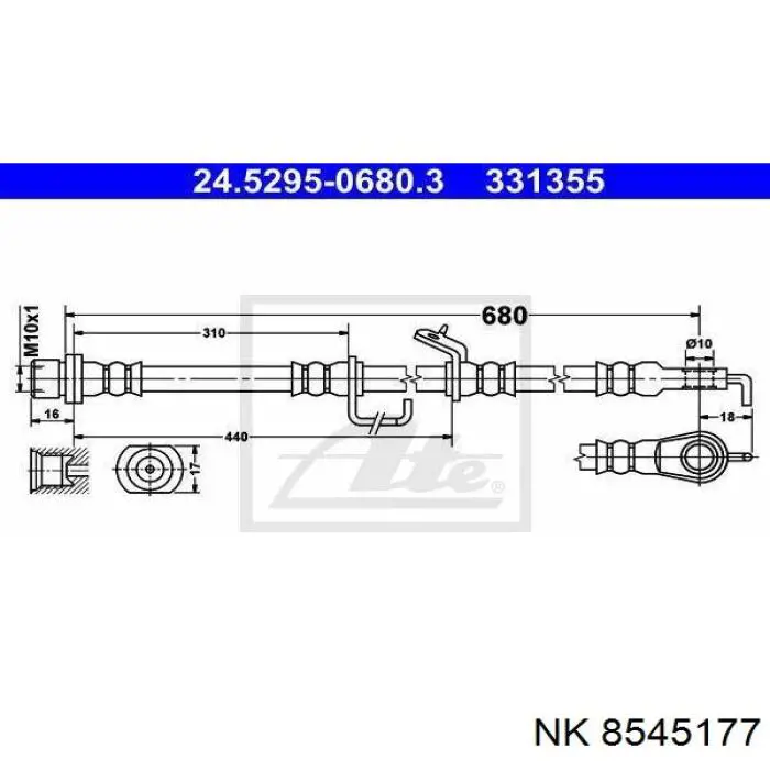 Шланг тормозной передний левый 8545177 NK