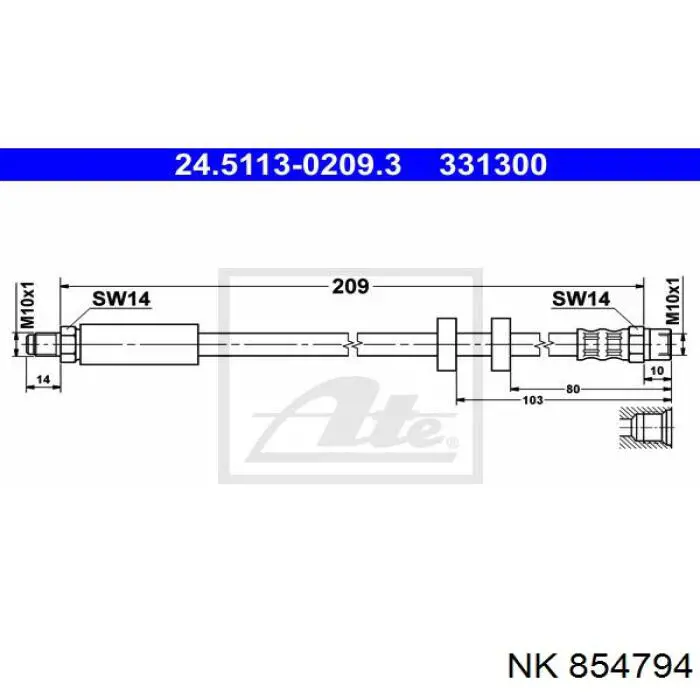 Шланг тормозной задний NK 854794