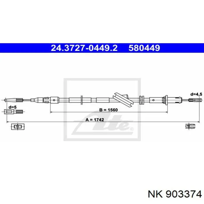 Купить 903374 NK Трос стояночного тормоза задний левый