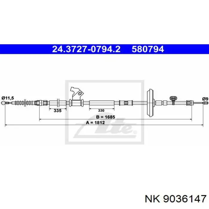 Трос ручного тормоза задний NK 9036147 цена, от 16.44 USD