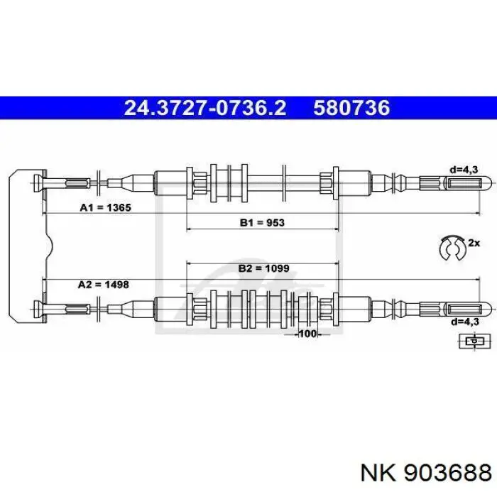 Задний трос ручника 903688 NK