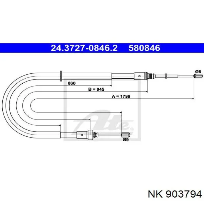 Трос ручного тормоза задний, правый/левый NK 903794