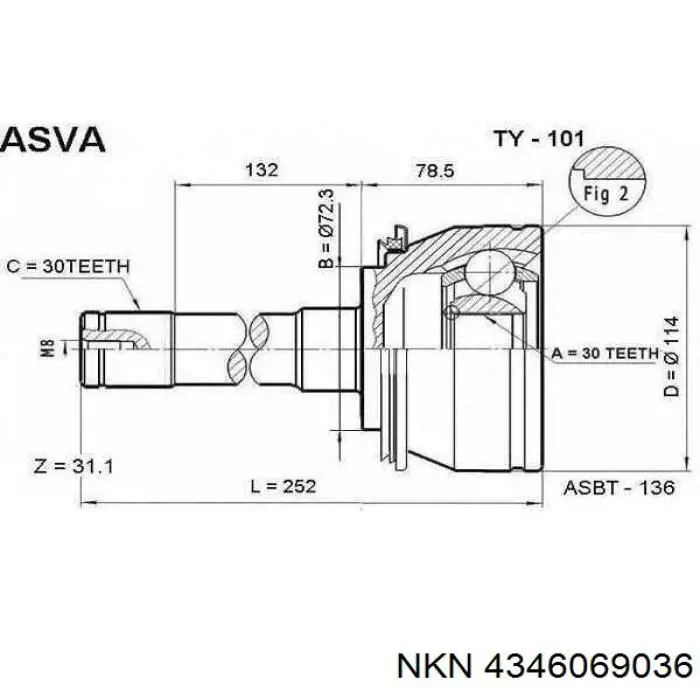 Полуось (привод) передняя Toyota 4346069036 цена, от 142.06 USD