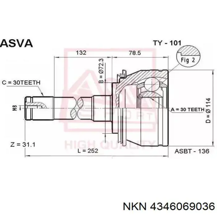 Полуось передняя 4346069036 Toyota