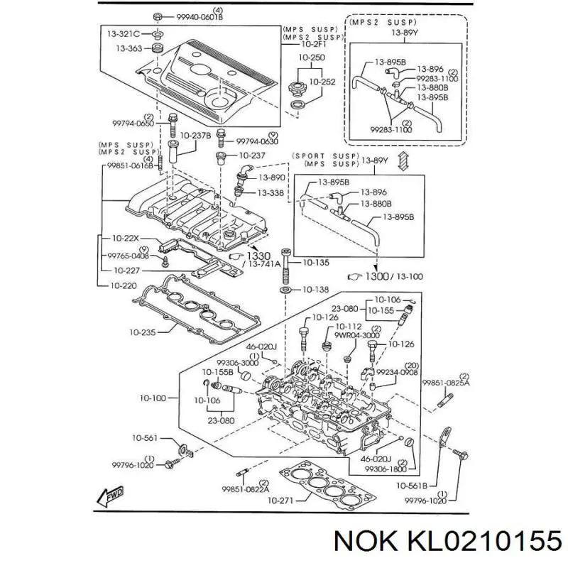 KL0210155 NOK сальник клапана (маслосъёмный выпускного)