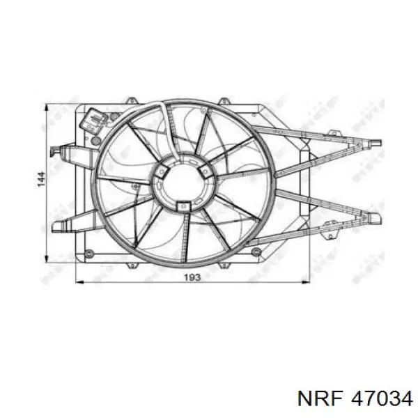 47034 NRF диффузор радиатора охлаждения, в сборе с мотором и крыльчаткой