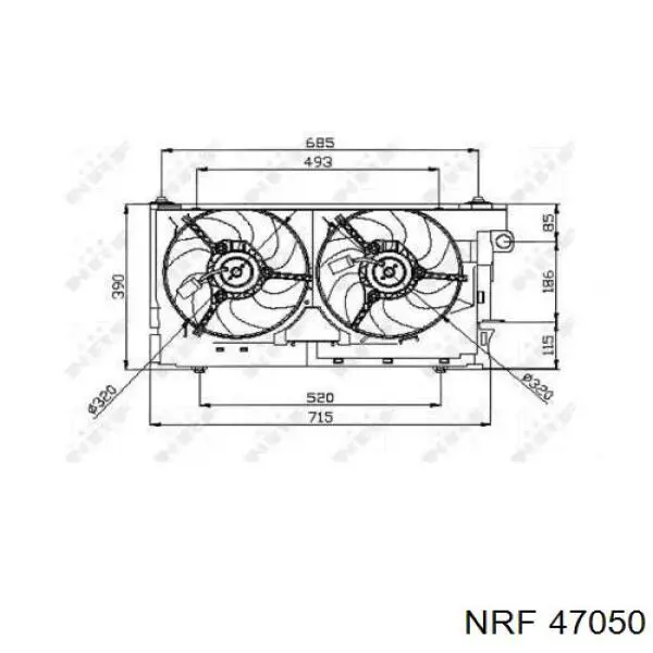 47050 NRF диффузор радиатора охлаждения, в сборе с мотором и крыльчаткой