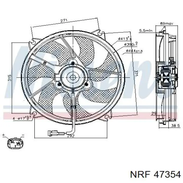 Электровентилятор охлаждения в сборе (мотор+крыльчатка), левый NRF 47354