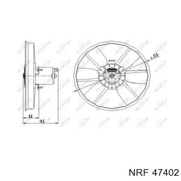 Электровентилятор охлаждения в сборе (мотор+крыльчатка) NRF 47402