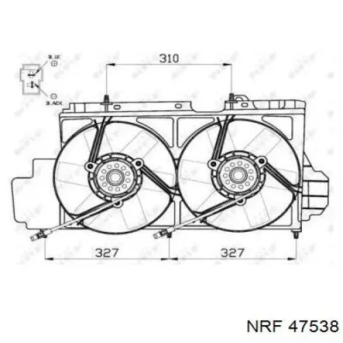 47538 NRF диффузор радиатора охлаждения, в сборе с мотором и крыльчаткой