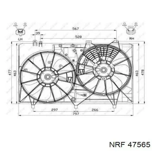 47565 NRF difusor do radiador de esfriamento, montado com motor e roda de aletas