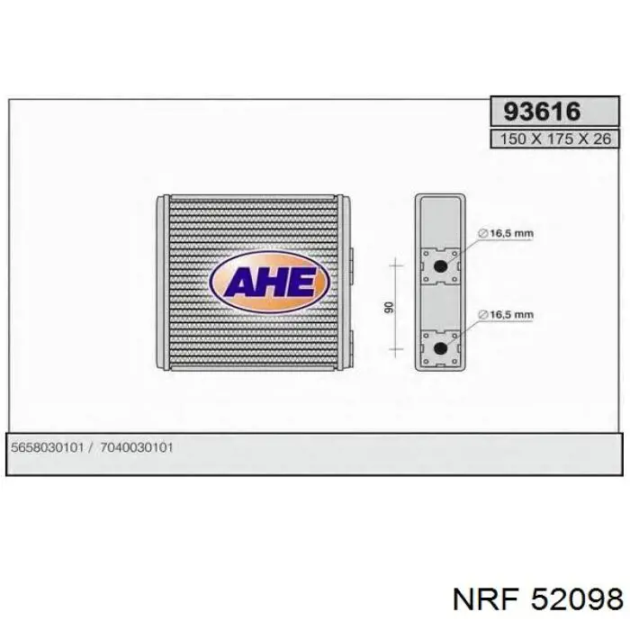 Radiador de calefacción 52098 NRF