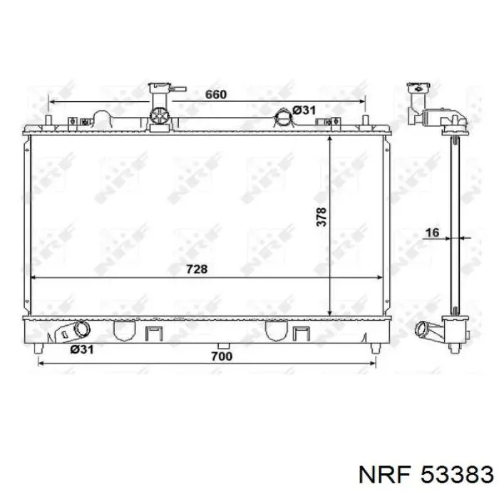 Radiador refrigeración del motor 53383 NRF