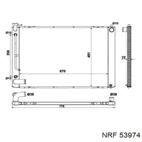 Radiador refrigeración del motor 53974 NRF