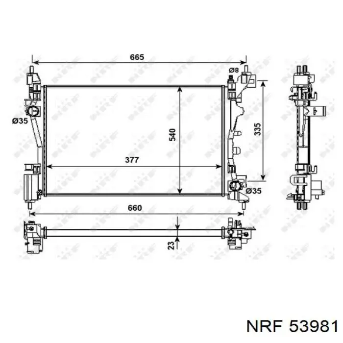Radiador refrigeración del motor 53981 NRF