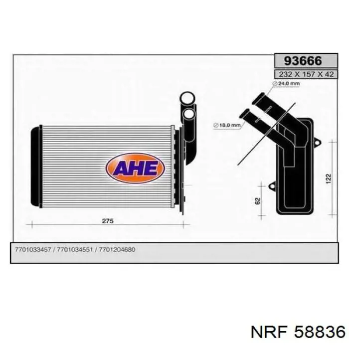 Radiador de calefacción 58836 NRF