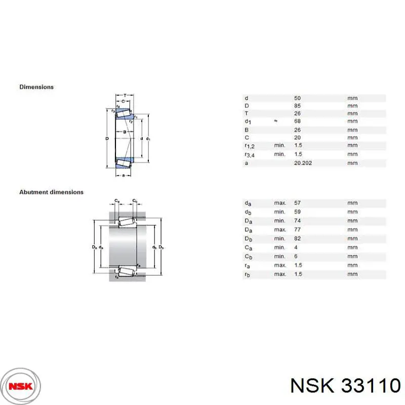 33110 NSK Передний подшипник колеса
