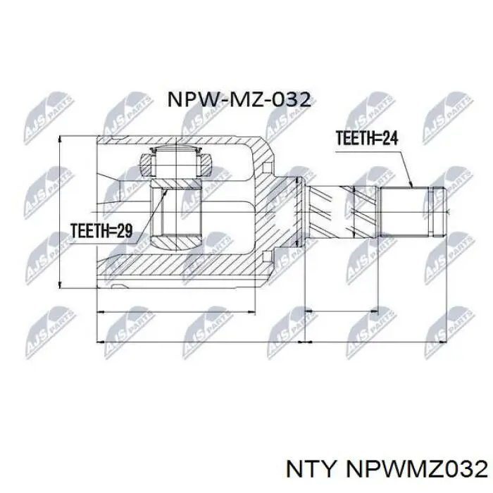 Шарнир угловых скоростей передний левый NTY NPWMZ032 цена, от 50.64 USD