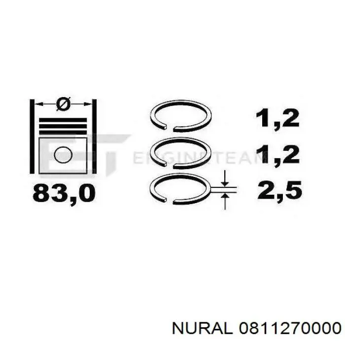 08-112700-00 Nural кольца поршневые на 1 цилиндр, std.