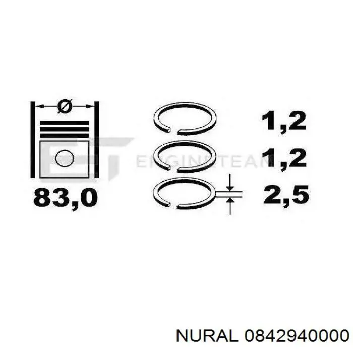 08-429400-00 Nural кольца поршневые на 1 цилиндр, std.