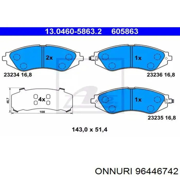 Колодки тормозные передние дисковые ONNURI 96446742