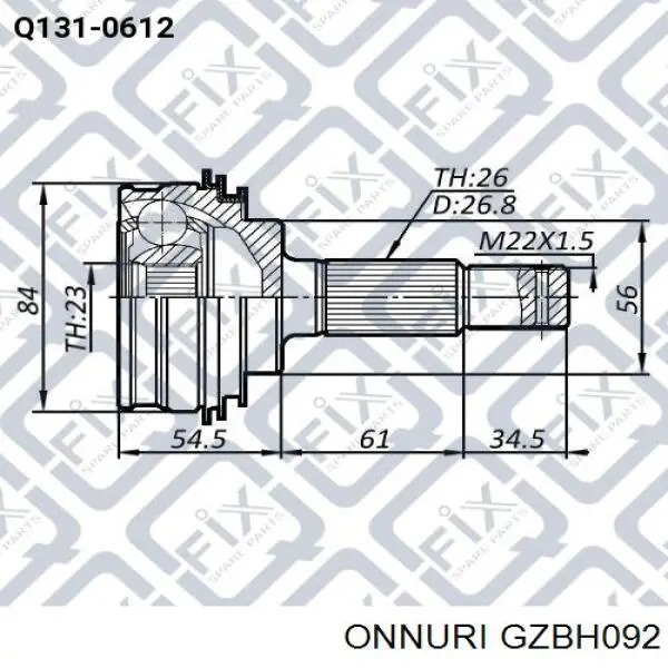 Пыльник ШРУСа внутренний, передней полуоси Onnuri GZBH092