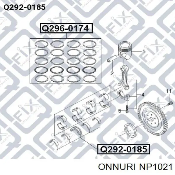 NP1021 Onnuri вкладыши коленвала коренные, комплект, 2-й ремонт (+0,50)