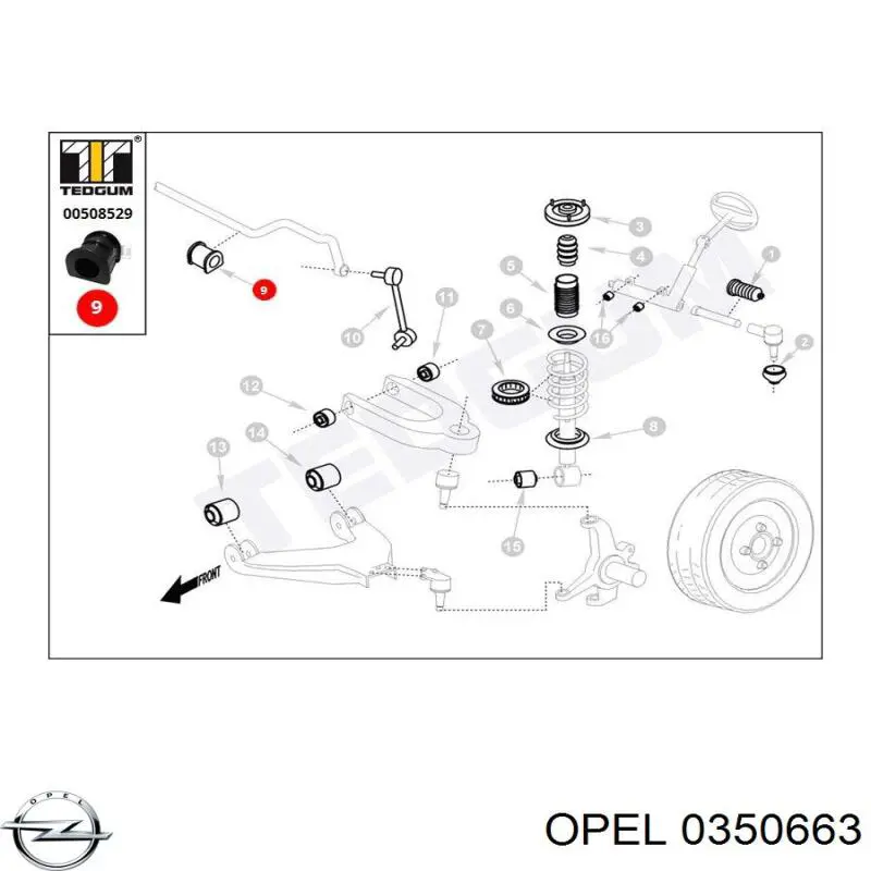 0350663 Opel втулка стабилизатора переднего