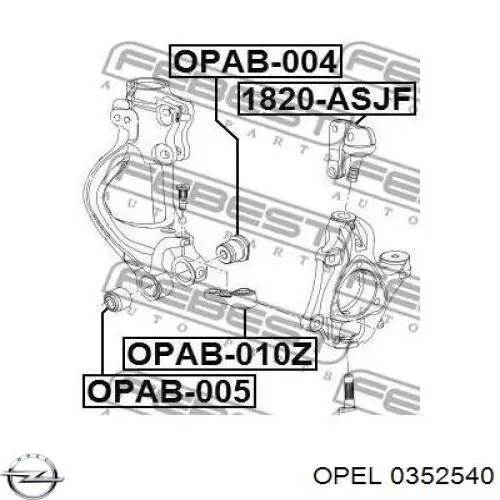 0352540 Opel bloco silencioso do pino de apoio dianteiro (de came)