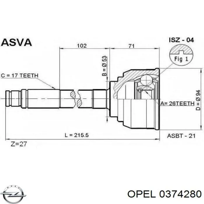 0374280 Opel шрус наружный передний