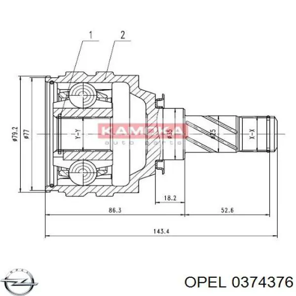 ШРУС внутренний передний 0374376 Opel