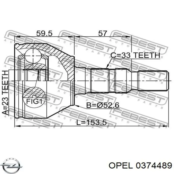 374489 Opel Полуось передняя, правая