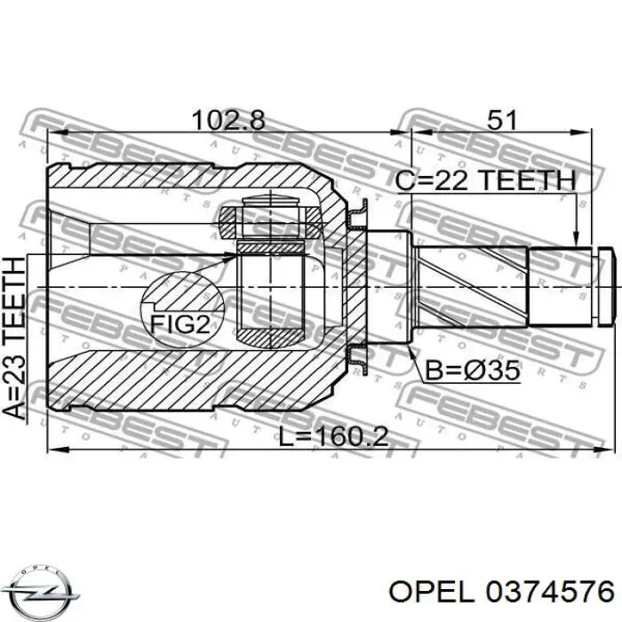 0374576 Opel junta homocinética interna dianteira