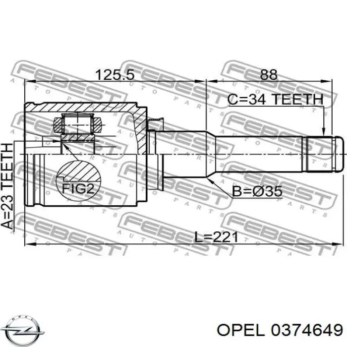 0374649 Opel шрус внутренний передний левый